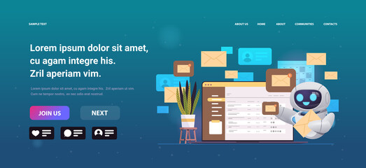 Poster - modern robot sending or receiving letters email inbox message notification artificial intelligence t