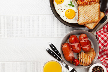 Poster - English breakfast with fried eggs, beans, bacon and sausages