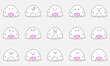 Funny Japanese dessert mochi. A set of cute stickers with emotions on a cartoon mochi. Vector illustration.