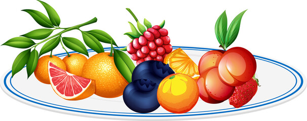 Poster - Mixed fruits in a plate on white background