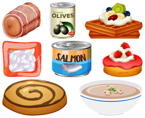 Canvas Print - Different foods cartoon collection