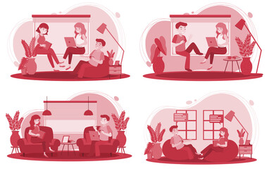 Wall Mural - Set of people working from home