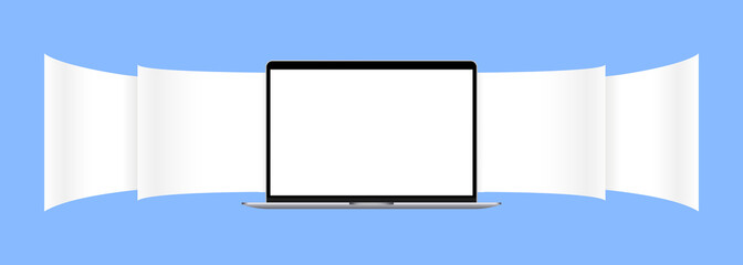 Poster - Realistic laptop mockup with carousel interface. Can be used for business, advertising or marketing. Vector illustration