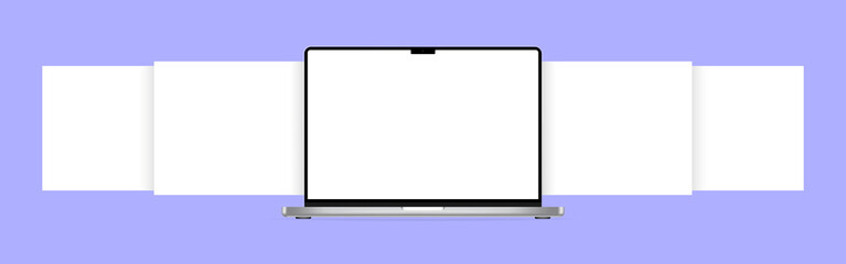 Poster - Realistic laptop mockup with carousel interface. Can be used for business, advertising or marketing. Vector illustration