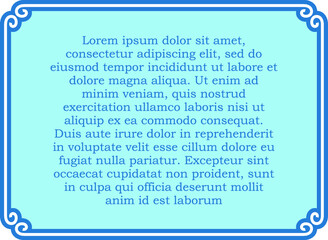 Wall Mural - Vector border frame. Blue white background or banner. Simple rectangular horizontal billboard, card, plaque, signboard, sticker or label