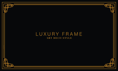 Poster - Art deco golden frames background. Vector illustration for design element, decoration, and wallpaper. Line gold vintage decorative borders isolated on black background. 