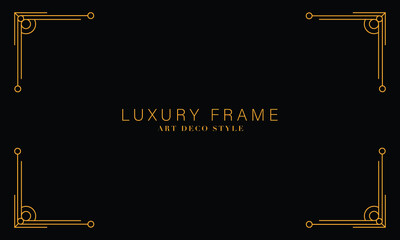 Art deco golden frames background. Vector illustration for design element, decoration, and wallpaper. Line gold vintage decorative borders isolated on black background. 