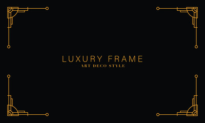 Poster - Art deco golden frames background. Vector illustration for design element, decoration, and wallpaper. Line gold vintage decorative borders isolated on black background. 