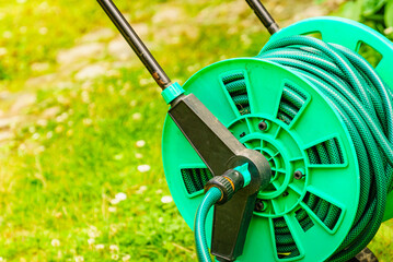 Wall Mural - Garden hose for watering plants in garden