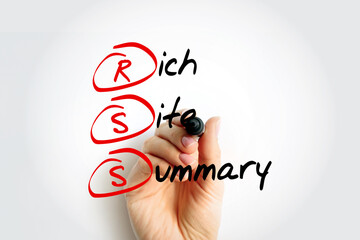 Poster - RSS - Rich Site Summary acronym with marker, technology concept background