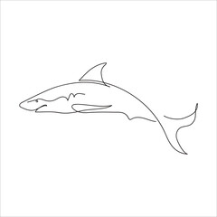 Wall Mural - Single one line drawing shark.  Continuous line draw design graphic vector