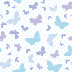  Blue butterfly silhouette vector pattern background.