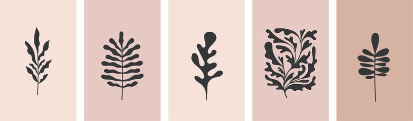 Wall Mural - abstract botanical wall art, contemporary art prints with abstract leaves. nordic, scandinavian boho