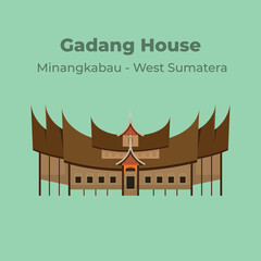 Illustration of Rumah Gadang (Gadang House), traditional house from West Sumatra, Indonesia.