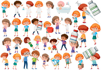 Wall Mural - Collection of many kids doing different activities