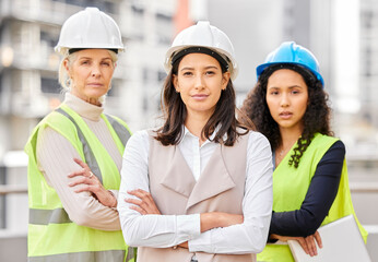 Aufkleber - construction confidence. cropped portrait of three attractive female engineers standing with their a