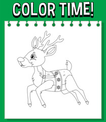 Wall Mural - Worksheets template with color time! text raindeer outline