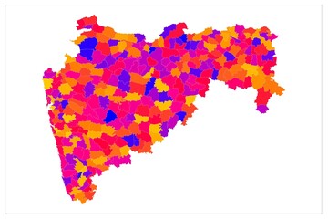 Wall Mural - Maharastra state india Tahasil Map on various pink , blue , red and yellow illustration on white background