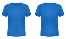 Blank Blue T-shirt Template. Front And Back Views. Vector Illustration.