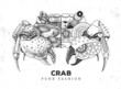 Realistic and punk style crab illustration. Crab silhouette with gears. Vector illustration