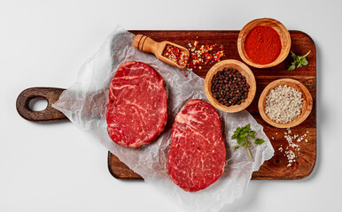 Poster - Fresh rib eye steaks with spices