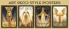 Art Deco Golden Urban Posters Set. 1920s Retro Style Arts