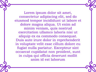 Wall Mural - Vector purple violet border frame isolated on white background. Beautiful horizontal billboard, card, plaque, signboard, sticker or label