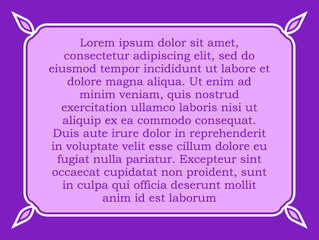 Wall Mural - Vector border frame. Purple pink background, page or banner. Beautiful horizontal billboard, card, plaque, signboard, sticker or label