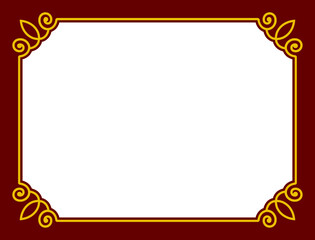 Wall Mural - Vector burgundy maroon and yellow frame with empty space for text. Horizontal sign, card, plaque, signboard, sticker or label