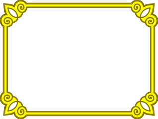 Wall Mural - Golden yellow vector border frame isolated on white background. Beautiful rectangular horizontal sign, card, plaque, signboard, sticker or label