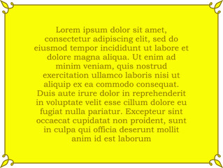 Wall Mural - Vector border frame. Golden yellow background or advertising banner. Beautiful rectangular horizontal sign, card, plaque, signboard, sticker or label