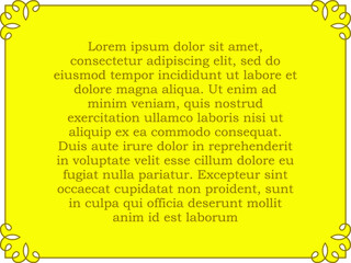 Wall Mural - Vector border frame. Golden yellow background or advertising banner. Beautiful rectangular horizontal sign, card, plaque, signboard, sticker or label
