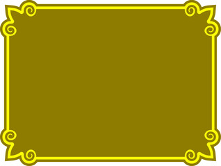 Wall Mural - Golden yellow vector shape with border frame isolated on white background. Beautiful rectangular horizontal sign, card, plaque, signboard, sticker or label