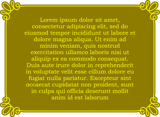 Wall Mural - Golden yellow vector shape with border frame isolated on white background. Beautiful rectangular horizontal sign, card, plaque, signboard, sticker or label