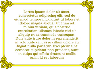 Wall Mural - Golden yellow vector border frame isolated on white background. Beautiful rectangular horizontal sign, card, plaque, signboard, sticker or label