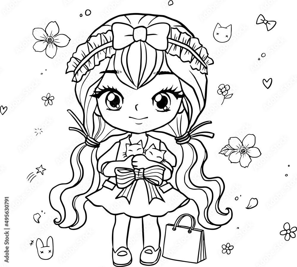 coloring page cartoon kawaii manga illustration clipart kid drawing ...