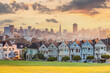 Famous view of  downtown San Francisco at Alamo Square