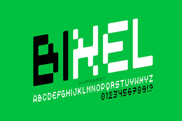 Aufkleber - pixel style font, alphabet letters and numbers, vector illustration