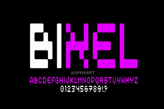 Pixel style font, alphabet letters and numbers, vector illustration