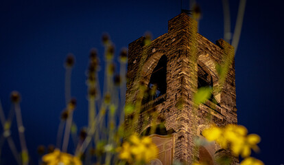 Poster - Photo of Campanone tower at night, a tourist attraction in Bergamo, Italy