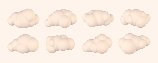 Wall Mural - 3d plastic clouds. set of round cartoon fluffy clouds isolated on a light background. vector illustr
