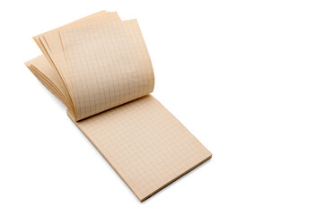 Fototapete - Vintage paper note pad checkered open isolated on white, copy space, clipping path