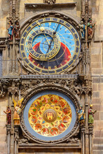 Prague Astronomical Clock (Orloj) On City Hall Tower In Czech Republic