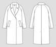 Coat with raglan sleeves. Fashion sketch. Flat technical drawing. Vector illustration.