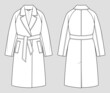 Coat with raglan sleeves and belt. Fashion sketch. Flat technical drawing. Vector illustration.
