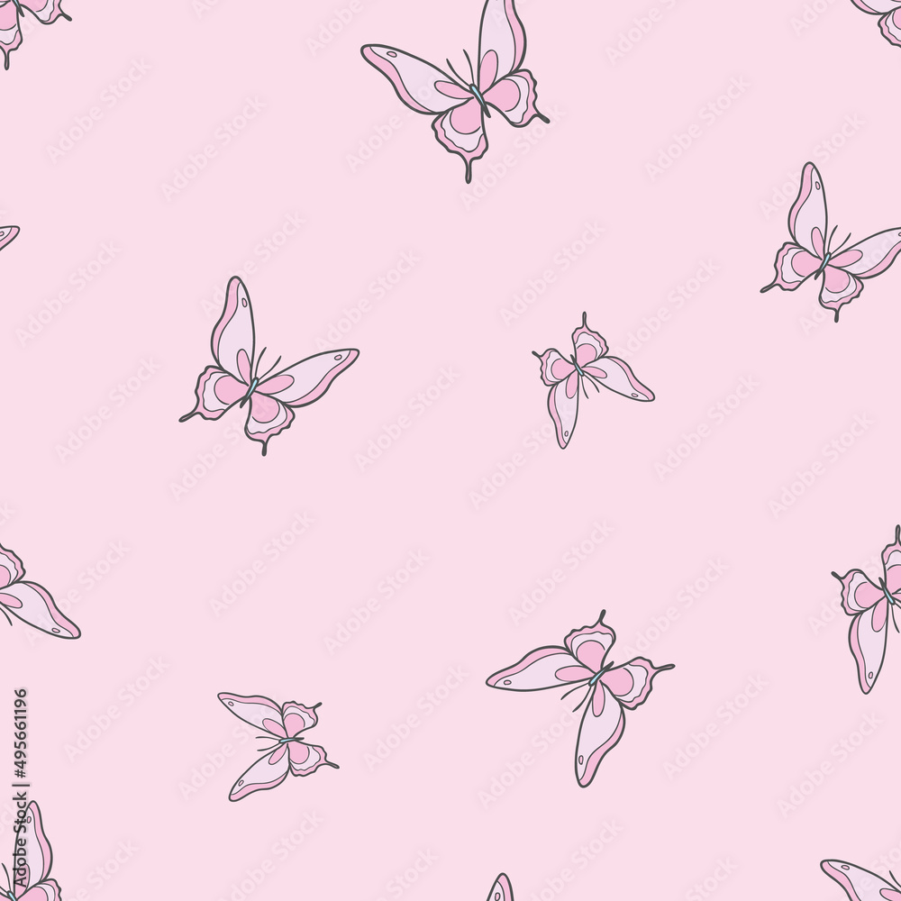 Pink butterfly vector pattern background. Stock Vector | Adobe Stock