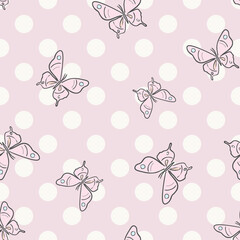 Poster - Pastel pink butterfly vector pattern with dots, background.