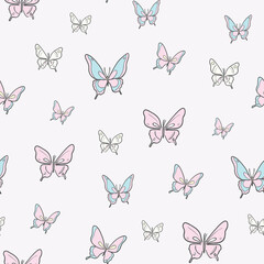 Poster - Pastel butterfly seamless repeat background