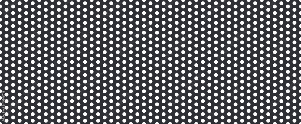 Metal mesh. Pattern of perforated metal. Black mesh texture. Perforated steel. Circle hole in steel plate. Iron sieve. Seamless background. Vector Stock Adobe Stock