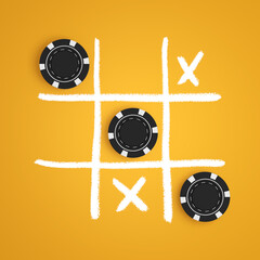 Leinwandbilder - Black Casino Chips in Tic Tac Toe Game. 3d Rendering